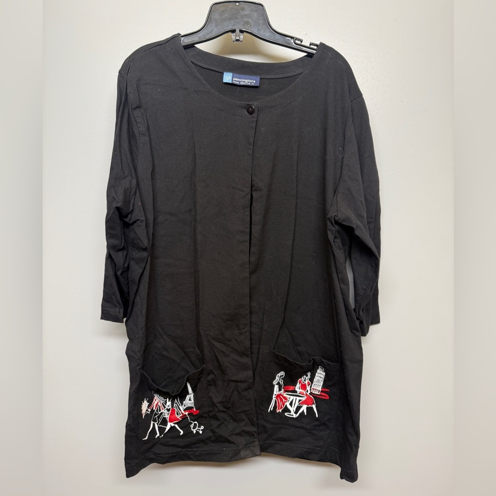 Penningtons Black One Button Open Top Embroidered Design SIZE XL